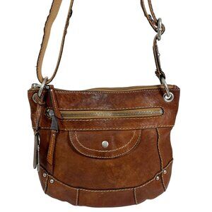 VTG FOSSIL Liberty Crossbody Bag Purse Brown Genuine Leather Adjustable FLAW